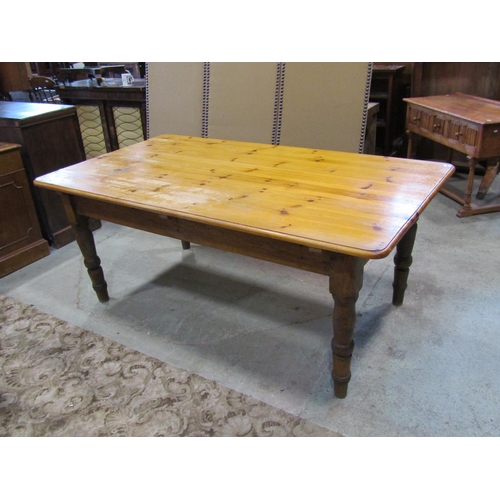 2234 - A pale pine farmhouse kitchen table, 73cm high, 184 x 102cm