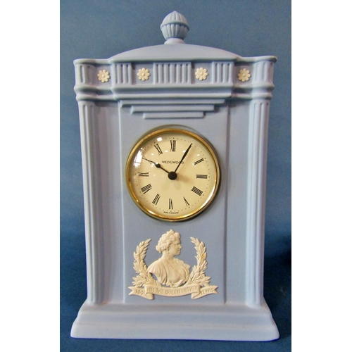1008 - Two Wedgwood commemorative clocks, one commemorating HM The Queen Mother’s 100th birthday (23cm high... 
