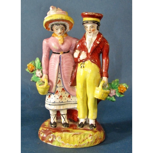 1013 - A mixed group of 19th century and later Staffordshire and other figure groups to include Naples and ... 