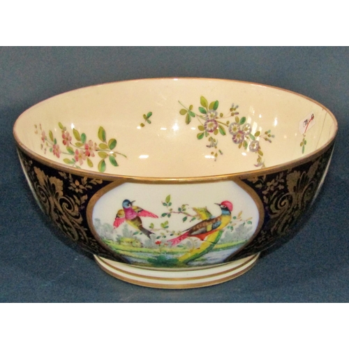1029 - A large 19th-century hand painted porcelain footed punch bowl together with a 19th century Derby lid... 