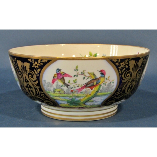 1029 - A large 19th-century hand painted porcelain footed punch bowl together with a 19th century Derby lid... 