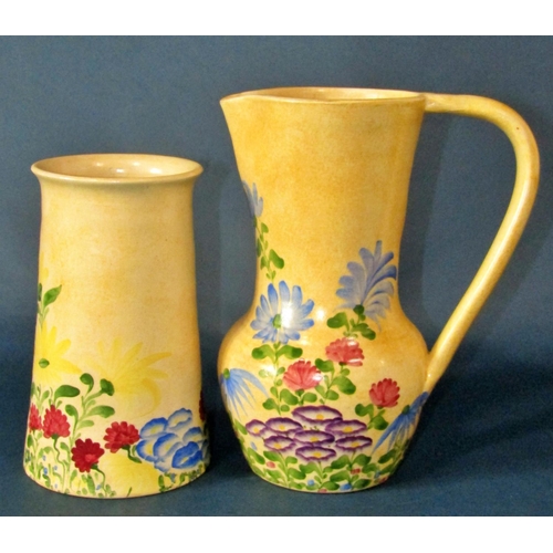 1093 - A group of seven Radford pottery jugs and vases, decorated throughout with floral motifs