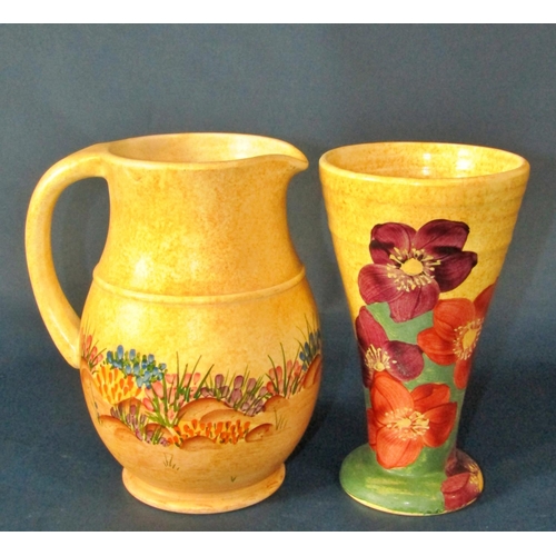 1093 - A group of seven Radford pottery jugs and vases, decorated throughout with floral motifs