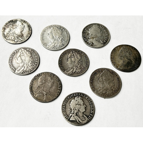 1511 - Great Britain. Shillings. 1696, 1743, Roses In Angles, 1745 Lima (3), 1758, 1723, 1787, No Hearts (2... 