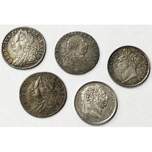 1513 - Great Britain. Sixpences. 1746, Lima, 1757, 1787, With Hearts, 1818, 1824. (5 coins)