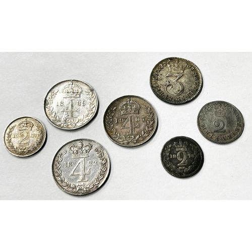 1514 - Great Britain. Maundy Money. Fourpence 1822, 1889, 1907. Threepence, 1763. Twopence, 1706, 1878, 190... 