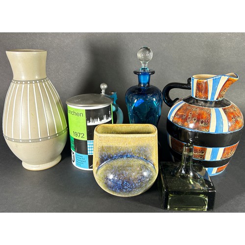 1136 - A mixed lot of 20th century glass and ceramics including a frosted glass cactus vase, a water jug, a... 