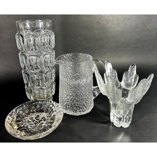 1136 - A mixed lot of 20th century glass and ceramics including a frosted glass cactus vase, a water jug, a... 