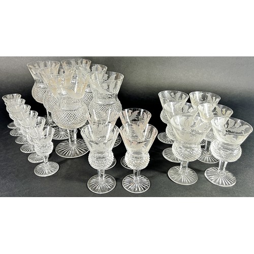 1140 - A suite of Edinburgh crystal Thistle pattern drinking glasses, comprising whisky decanter, six beake... 