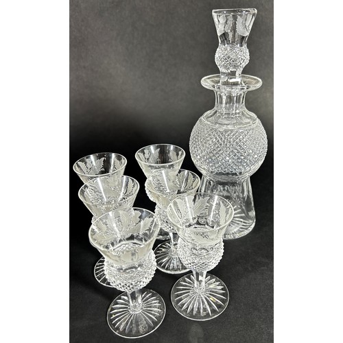 1140 - A suite of Edinburgh crystal Thistle pattern drinking glasses, comprising whisky decanter, six beake... 