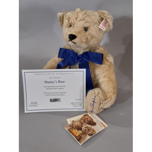 341 - 2 limited edition Steiff teddy bears- 'Million Hugs Bear' no 262/1907 with box and 'Bunny's Bear' no... 