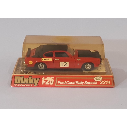 345 - Dinky Ford Capri Rally Special model car no 2214, 1:25 scale in original display box with bubble pla... 