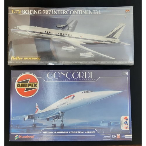 347 - Two 1:72 scale model kits of large commercial airliners comprising Airfix Concorde (sealed contents)... 