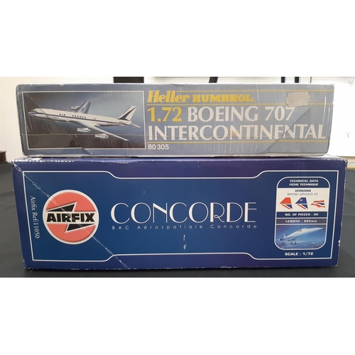 347 - Two 1:72 scale model kits of large commercial airliners comprising Airfix Concorde (sealed contents)... 