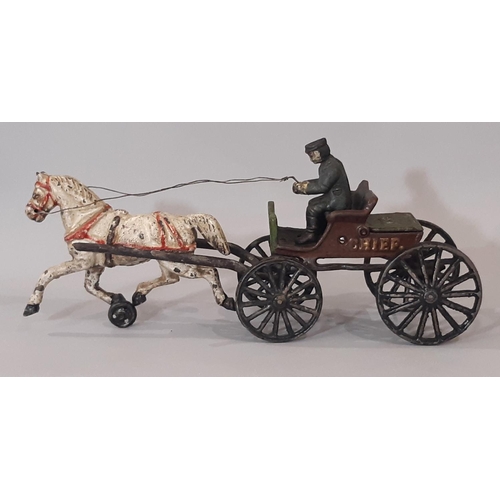 351 - Early 20th century cast iron toy horse-drawn fire wagon probably by Hubley (American) length 38cm, t... 