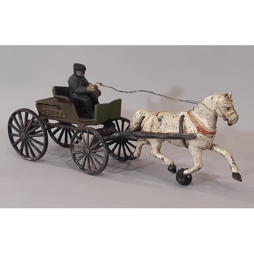 351 - Early 20th century cast iron toy horse-drawn fire wagon probably by Hubley (American) length 38cm, t... 