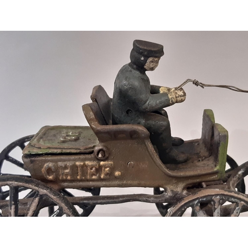 351 - Early 20th century cast iron toy horse-drawn fire wagon probably by Hubley (American) length 38cm, t... 