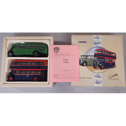 352 - 7 Omnibus box sets by Corgi comprising regional bus models for Birkenhead, Rockdale, Blackpool, Devo... 