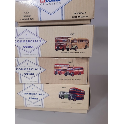 352 - 7 Omnibus box sets by Corgi comprising regional bus models for Birkenhead, Rockdale, Blackpool, Devo... 