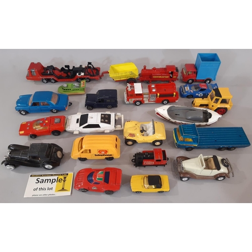 354 - Boxful of unboxed play-worn model vehicles by various makers including Corgi, Burago, Matchbox, Tonk... 