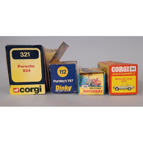 366 - 7 boxed model toys including Purdey's TR7 1978-80 by Dinky, Corgi Porsche 924 1978-81, Corgi Mercede... 