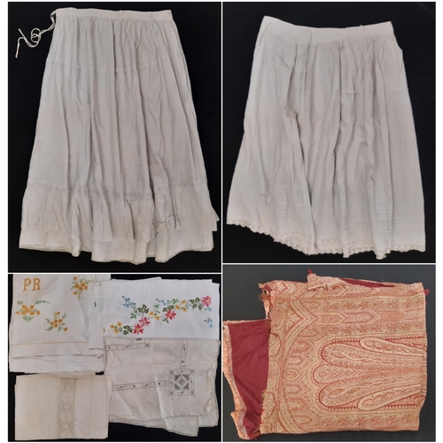 1752 - 3 full length white cotton underskirts with draw string waist, late 19th / early 20th century, with ... 