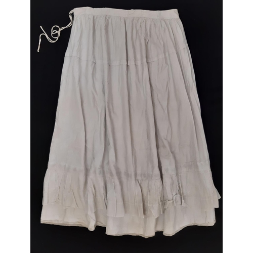 1752 - 3 full length white cotton underskirts with draw string waist, late 19th / early 20th century, with ... 