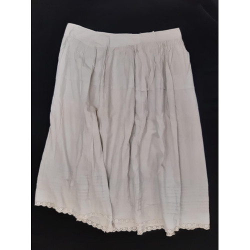 1752 - 3 full length white cotton underskirts with draw string waist, late 19th / early 20th century, with ... 