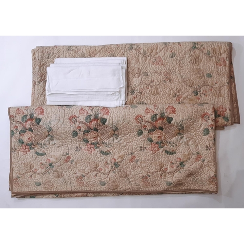 1754 - A pair of vintage quilted bedspreads in  a printed floral cotton chintz, quilted in chain stitch usi... 