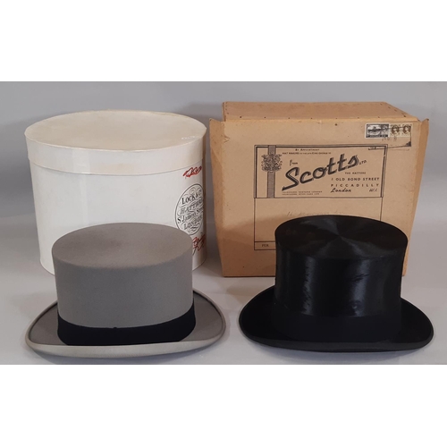 1763 - Black silk top hat by Scott & Co, internal size 20x15.5cm together with a grey top hat by Lincoln Be... 