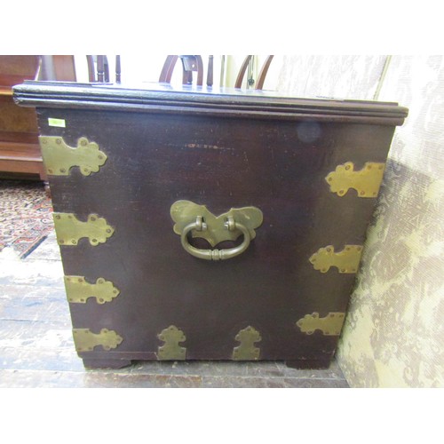 2735 - Late 19th century Anglo Indian hardwood coffer overlaid with brass banded borders, lock plates, etc,... 