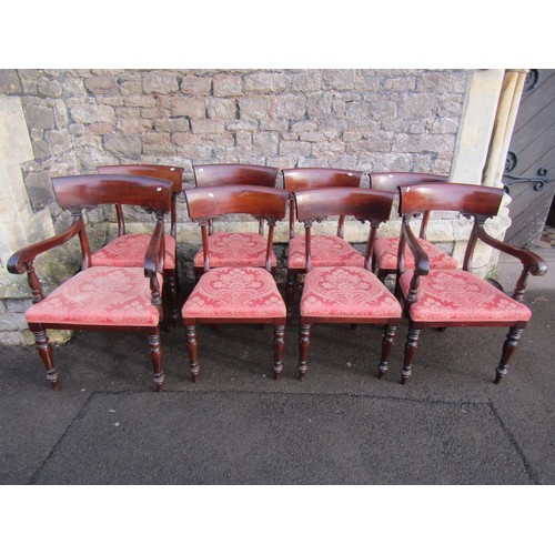 2727 - A set of 8 (6&2) William IV mahogany dining chairs with carved detail, the elbow chairs with scrolle... 