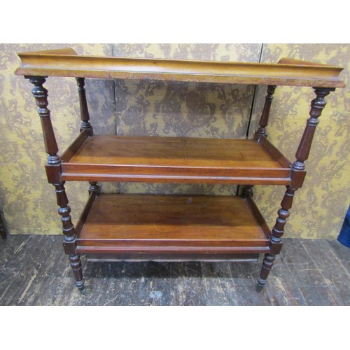 2709 - A mid Victorian period mahogany three tier buffet  with shallow frieze drawer on turned supports, 98... 