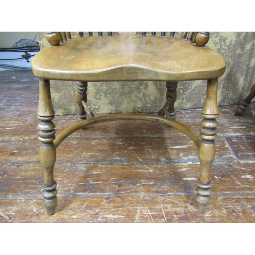 2653 - Pair of elm and fruitwood Windsor chairs, with carved and pierced splats, turned supports and crinol... 