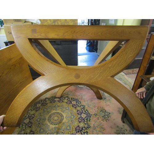 2645 - A good contemporary mid oak refectory table raised on a chamfered X framed base, united by a central... 