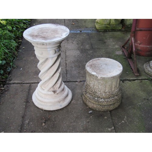 2023 - Two cast composition stone pedestals of varying size and design, the largest example 53 cm high (AF)