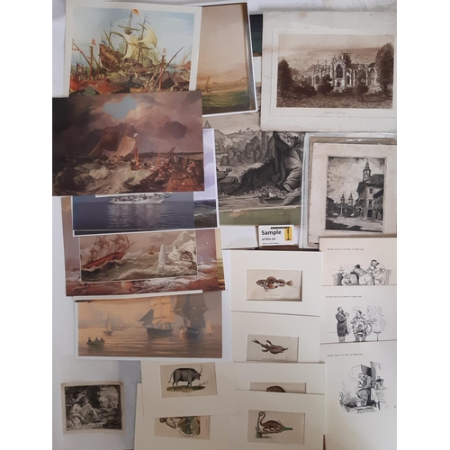 149 - A large mixed folio of unframed pictures and prints to include nautical / maritime interest, etc