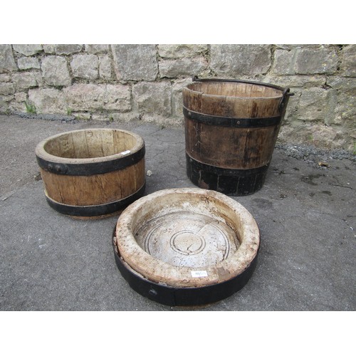 2110 - Historic agricultural equipment to include a coopered pale, cheese wheel case, etc