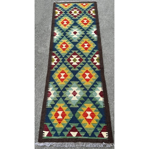 1784 - A Maimana Kilim runner, with diamond and hooked medallions, 200cm x 63cm