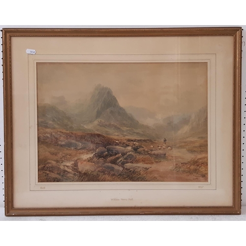 118 - William Henry Hall (1848 - 1927) ‘Shepherd In The Highlands’, watercolour, signed lower right, title... 