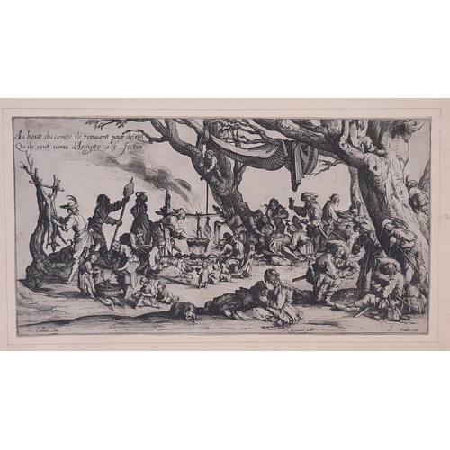 143 - After Jacques Callot, ‘Les Bohemiens en marched’ a framed pair of prints together with another, each... 