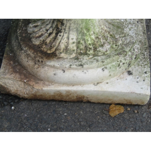 2118 - A large pair of weathered, composition stone garden campagna urn planters, each 82cm high.