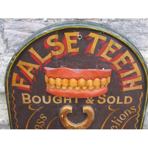 2122 - A decorative painted advertising board in the Edwardian style, ‘False Teeth Bought & Sold, painless,... 