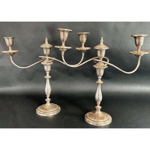 1158 - A pair of three light silver plated candelabra