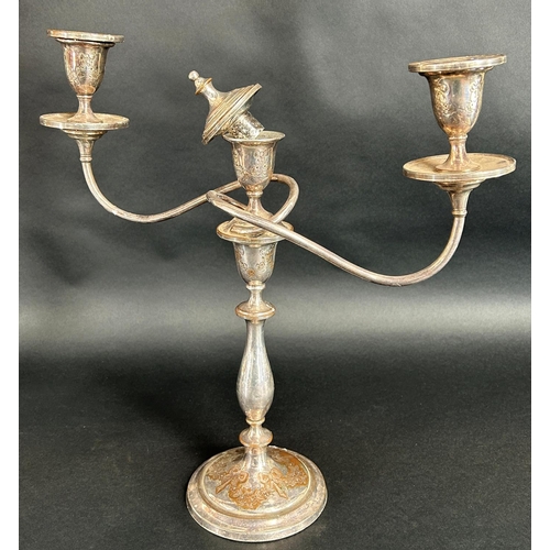 1158 - A pair of three light silver plated candelabra