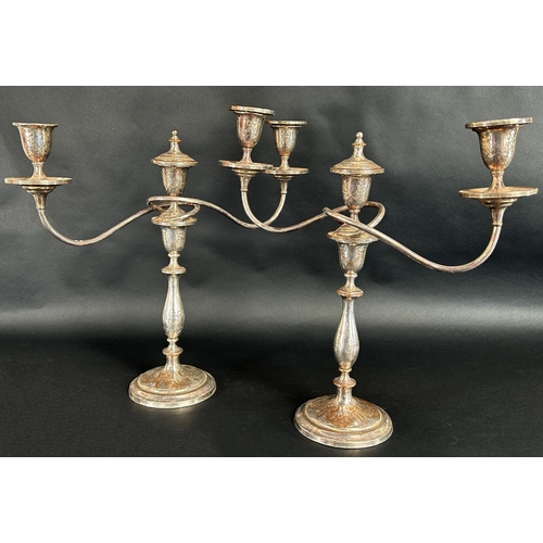 1158 - A pair of three light silver plated candelabra