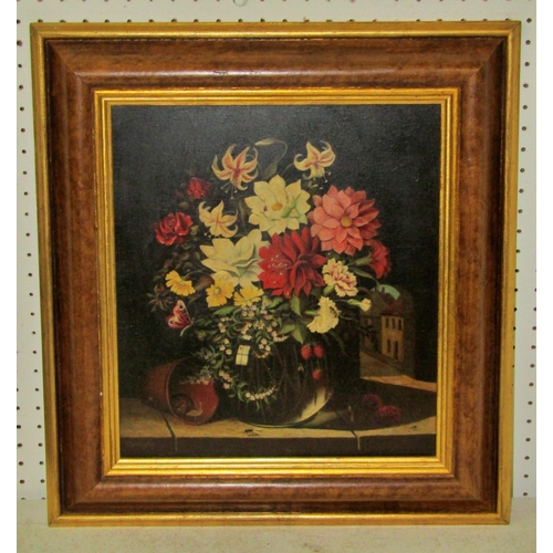 104 - Late 19th / early 20th century Dutch school, still life with floral arrangement before a doorway, le... 