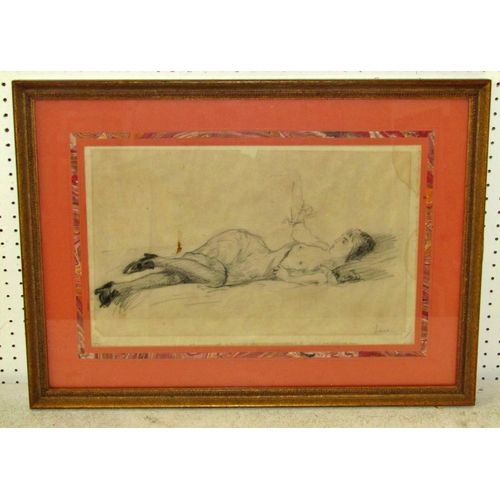 110 - Attributed to Maximilien Luce (French, 1858 - 1941) an erotic study of a reclining young lady, penci... 