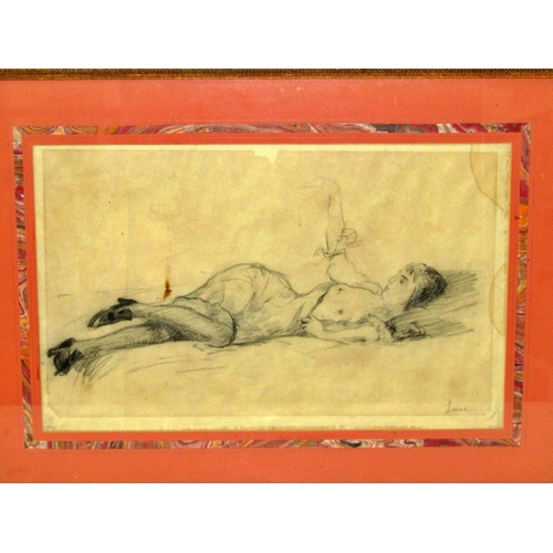 110 - Attributed to Maximilien Luce (French, 1858 - 1941) an erotic study of a reclining young lady, penci... 