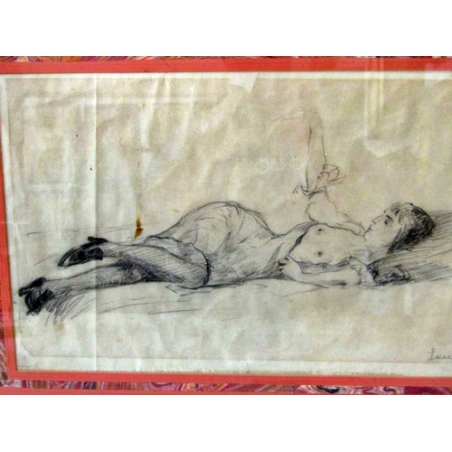 110 - Attributed to Maximilien Luce (French, 1858 - 1941) an erotic study of a reclining young lady, penci... 